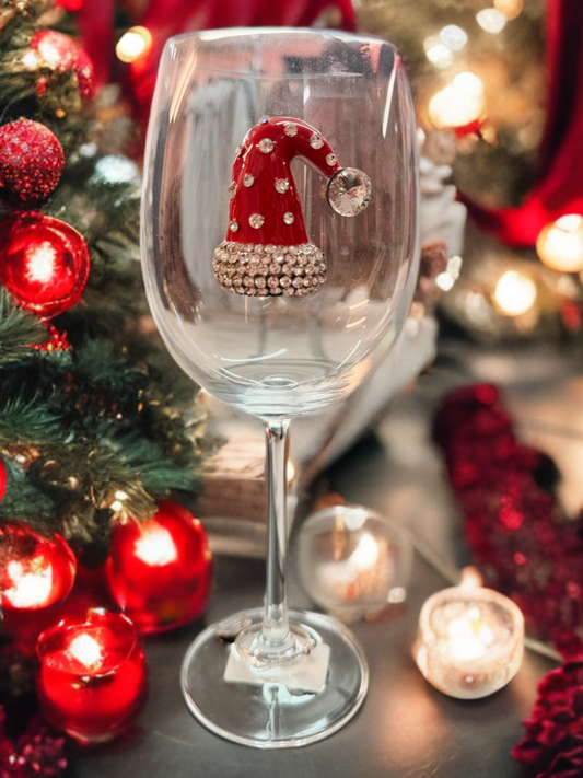 Christmas Hat Stemmed Wine Glass
