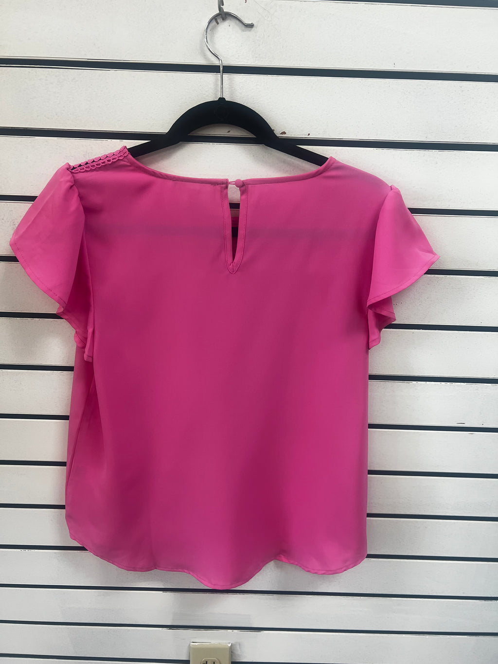 Pink Lace Trim Short Tulip Sleeve Pintuck Blouse