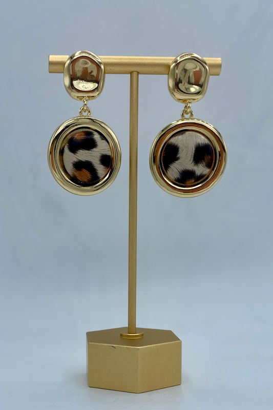 Leopard Circular Drop Down Earrings