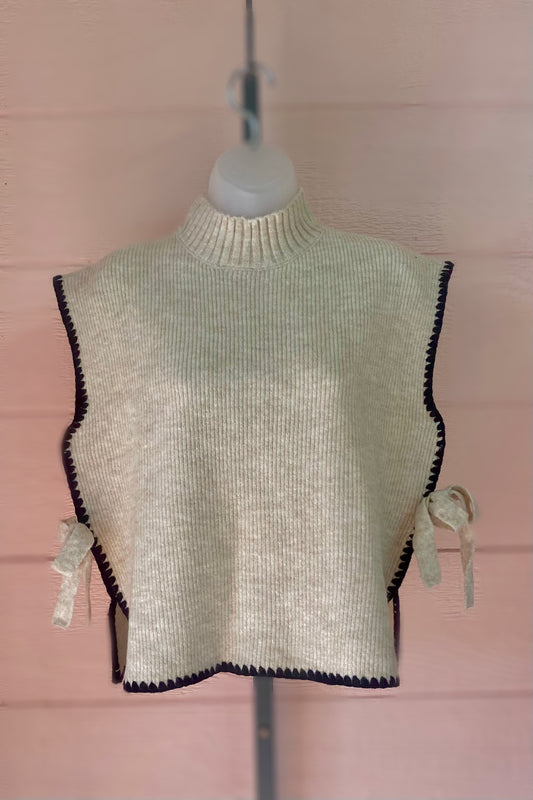 Mock Neck Contrast Stitch Sweater