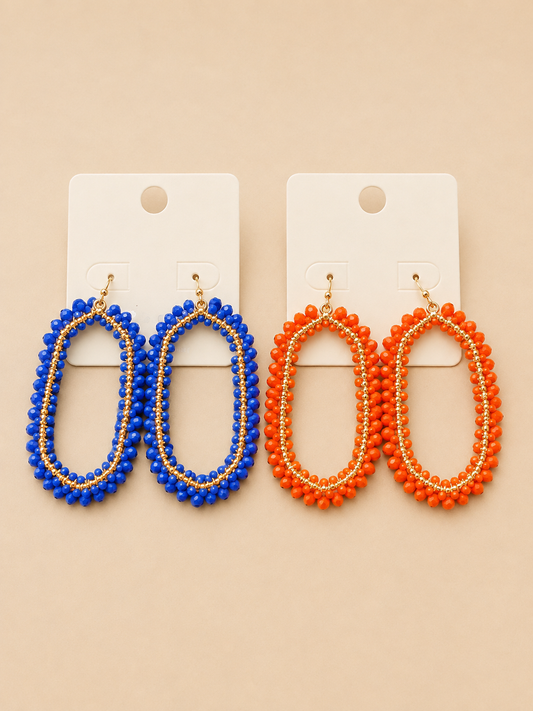 Beaded Statement Oval Earrings
