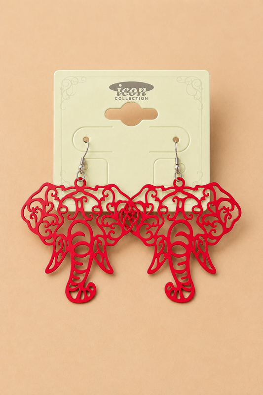 Red Elephant Statement Earrings