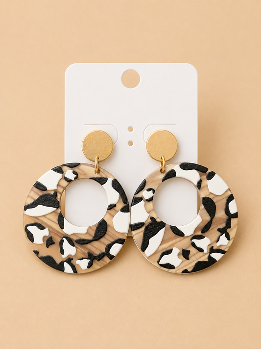 Leopard Acrylic Circle Earrings ￼