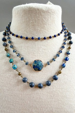Navy 3 Layer Short Necklace