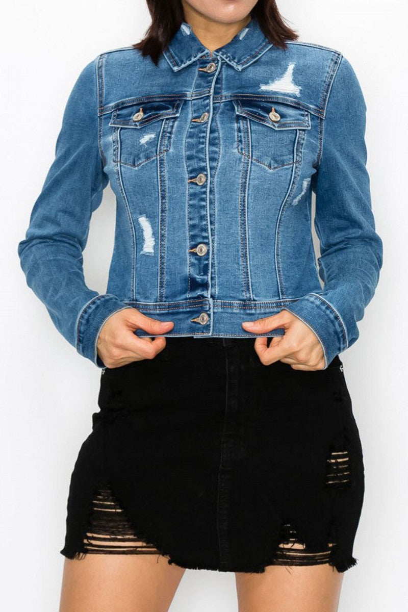 Distressed Dark Wash Jean Jacket