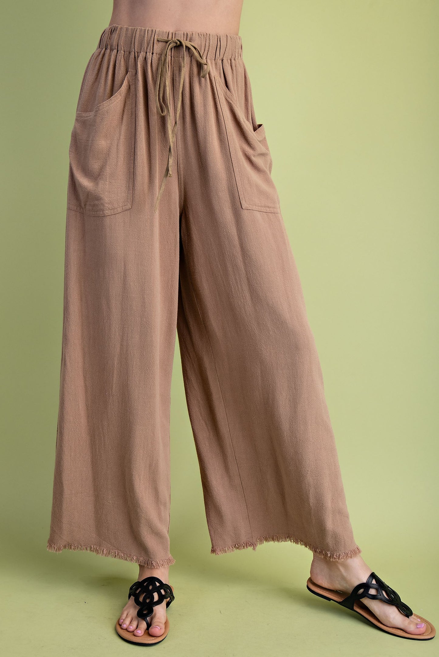 Frayed Wide Leg Linen Pants