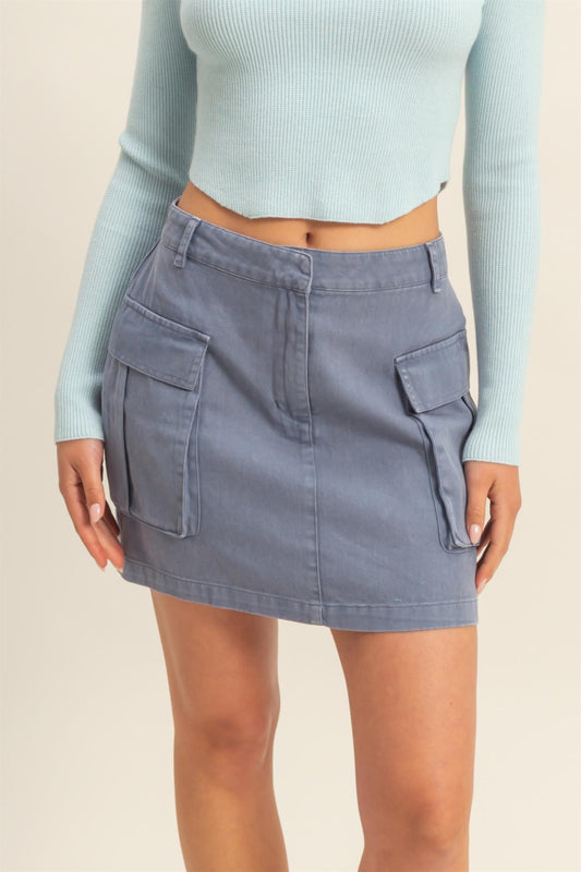 Mineral Washed Cargo Mini Skirt