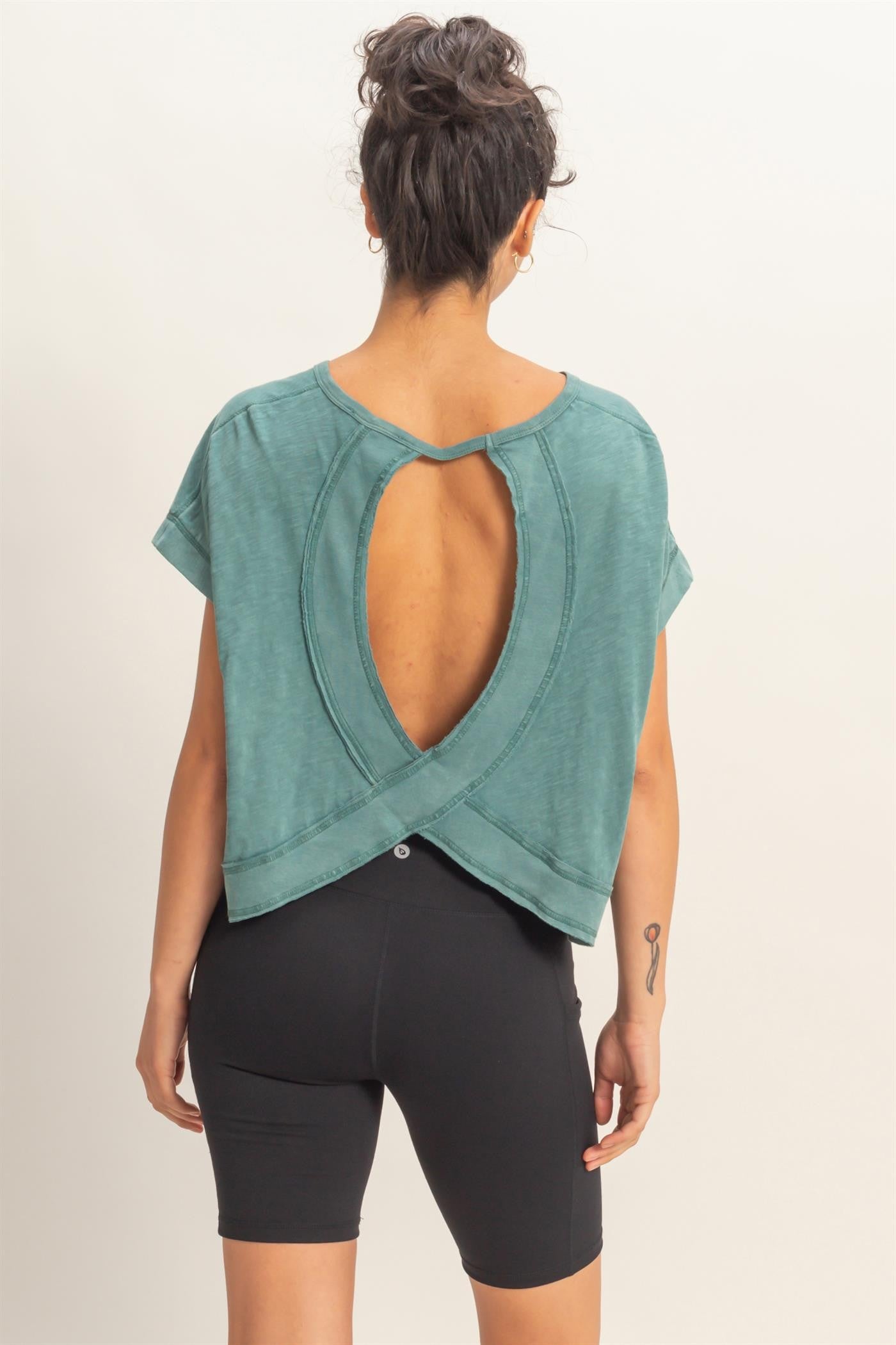 Acid Washed Open Back Casual Top