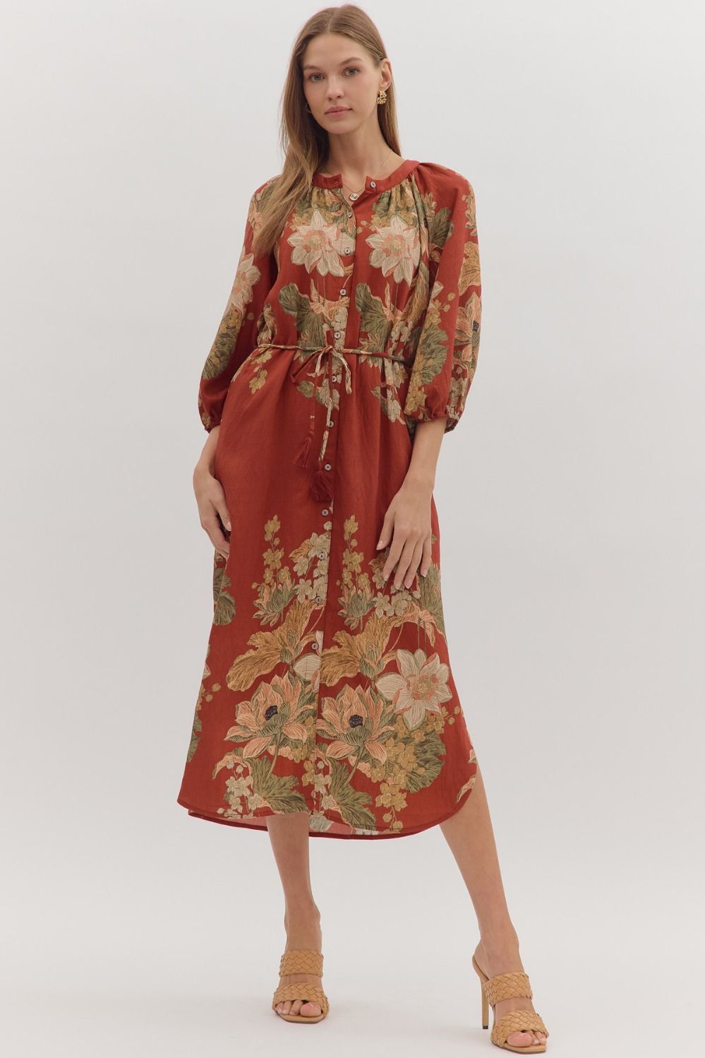 Floral Puff Sleeve Wrap Dress
