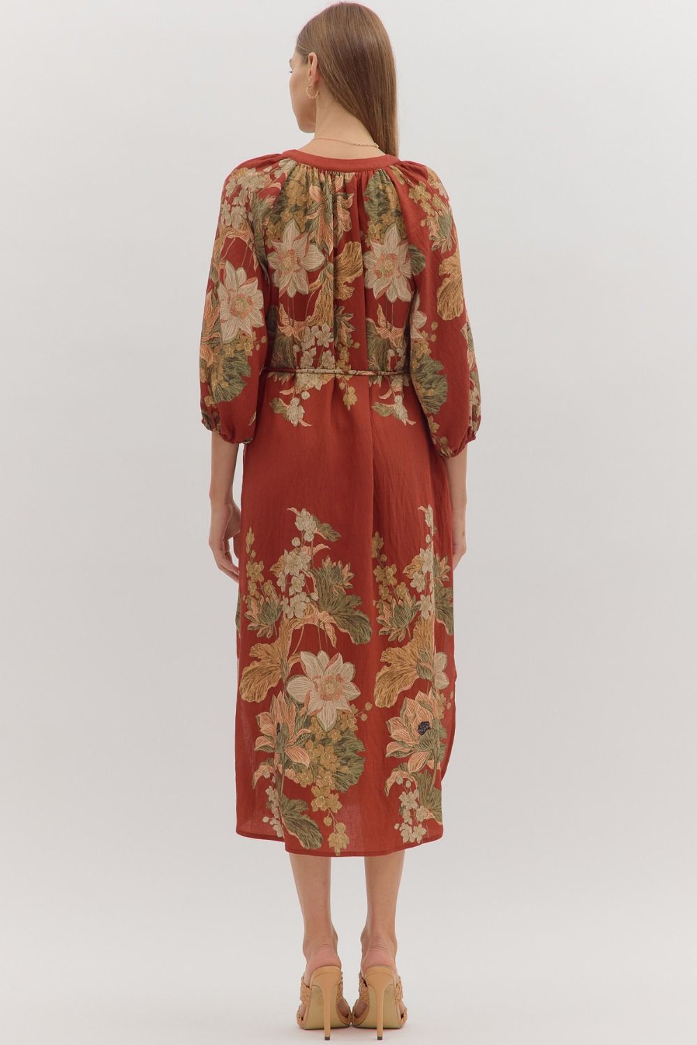 Floral Puff Sleeve Wrap Dress