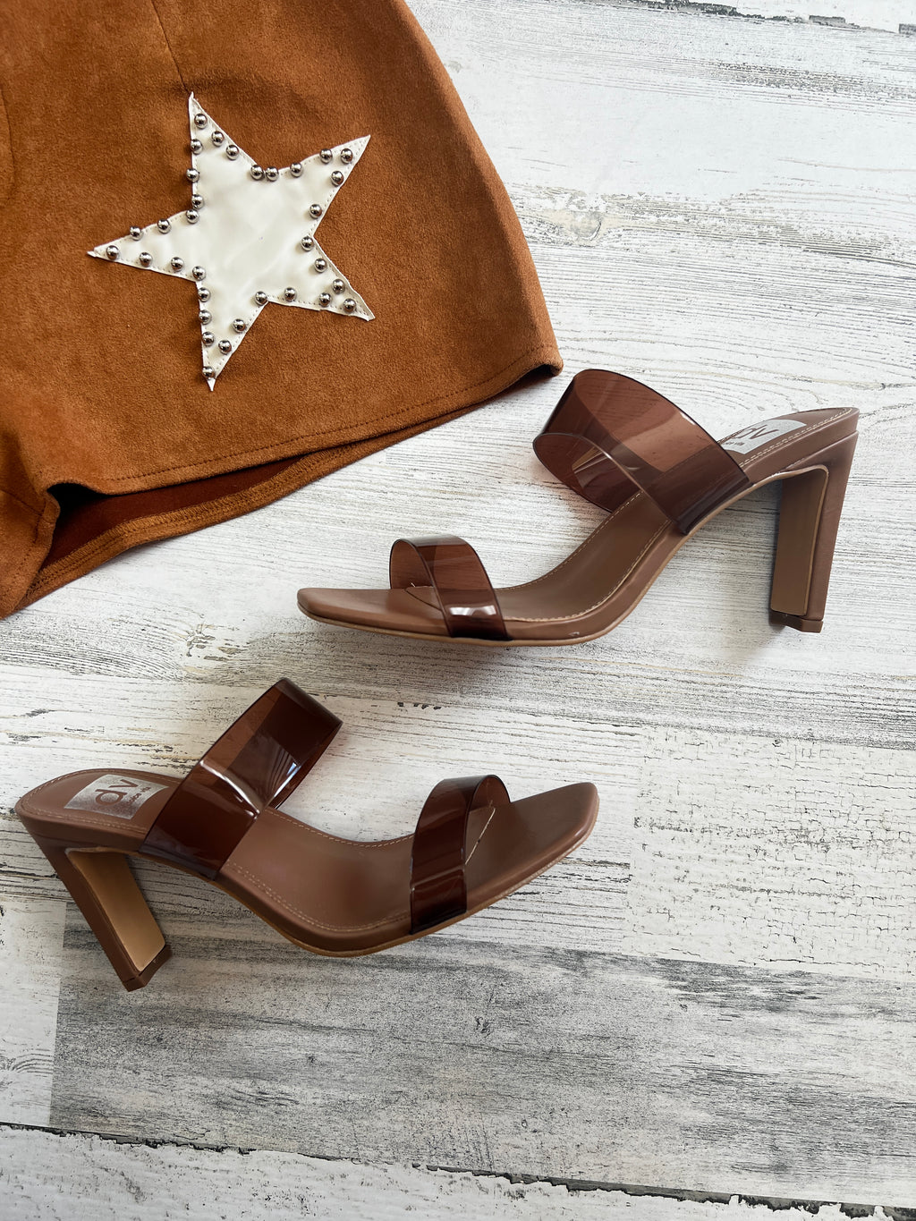 Clear Double Strap Heel- Brown
